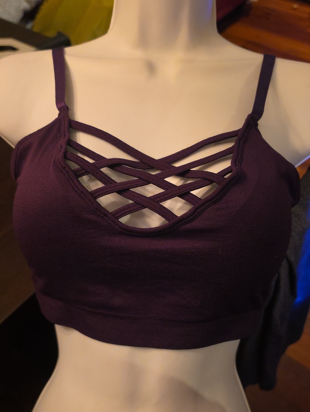 Zenana Outfitters Strappy Crisscross Bralette in Plum